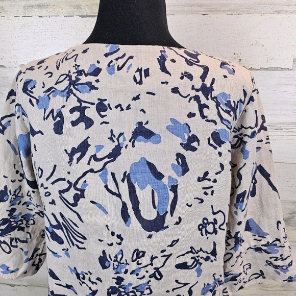 Luca Vanucci Linen Top Medium Beige Abstract Italian Minimalist Neutral V-Neck - Picture 8 of 12